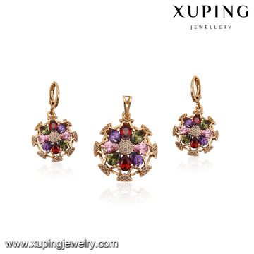 64155 xuping mode großhandel 18 karat delicat italienische multicolor zirkon stein vergoldet schmuck sets